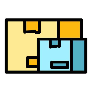 Lorry parsel simgesi ana hat vektörü. Kargo karavanı. Trafik nakliye rengi düz