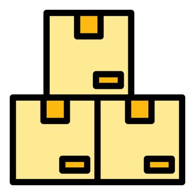 Paket yük ikonu ana hat vektörü. Kamyon kargosu. Konteynır içe aktarma rengi düz