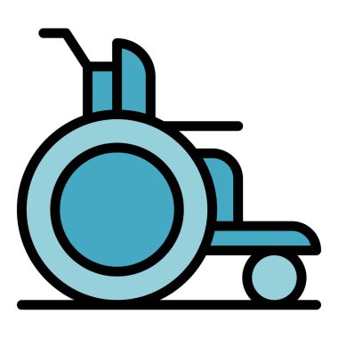 Sosyal tekerlekli sandalye ikonu ana hatları vektörü. Sağlık hizmetleri. Hasta rengini düzleştir