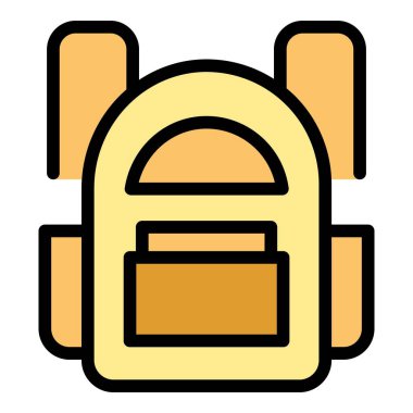 Okul sırt çantası güvenlik ikonu ana hatları vektörü. Subay yolu. Şehir trafik rengi düz