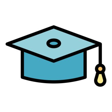 Mezuniyet şapkası ikonu ana hat vektörü. Güvenlik polisi. Memur yol rengi düz