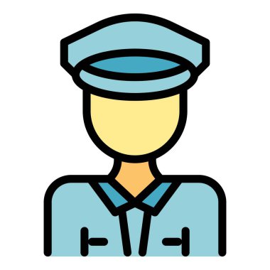 Koruma subayı ikon ana hat vektörü. Güvenlik okulu. Polis polis rengi düz