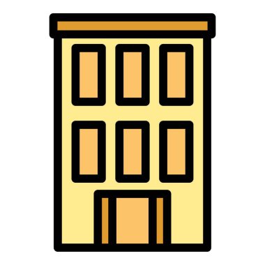 Güvenlik okulu binası ikon ana hatları vektörü. Polis memuru. Polis koruması rengi düz