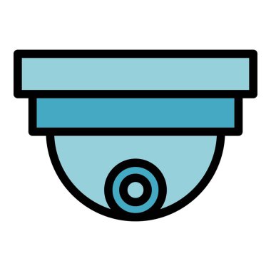 Oda güvenlik kamerası ikonu ana hat vektörü. Polis okulu. Güvenlik odası rengi düz