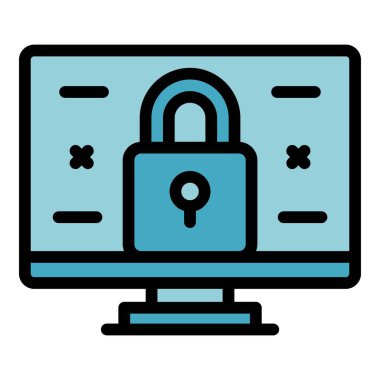 Bilgisayar güvenlik simgesi ana hatları vektörü. Yol subayı. Polis koruması rengi düz