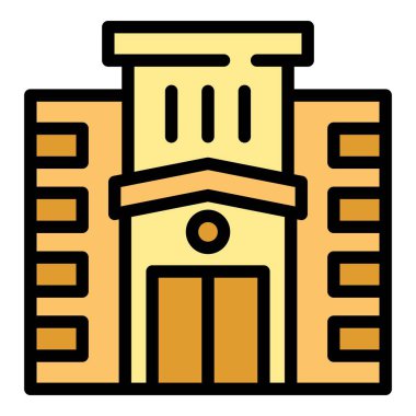 Etkisiz okul simgesi ana hatları vektörü. Dersleri öğreniyorum. Sosyal çalışma rengi düz