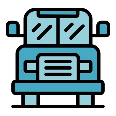 Okul otobüsü ikonu ana hatları vektörü. Engelli eğitimi. Çocuk öğrenme rengi düz