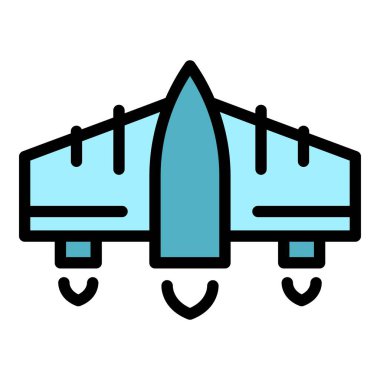 Gelecekteki jetpack ikon ana hatları vektörü. Özel jet. Astronot başarı rengi düz