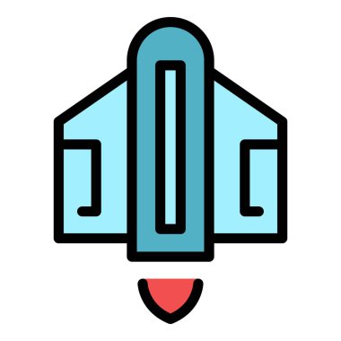 Cesaret jetpack ikon ana hatları vektörü. Yetenek artışı. Roket hızı rengi düz