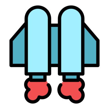 Sırt roketi simgesi ana hat vektörü. İş kariyeri. Başarı becerisi renk düzlüğü