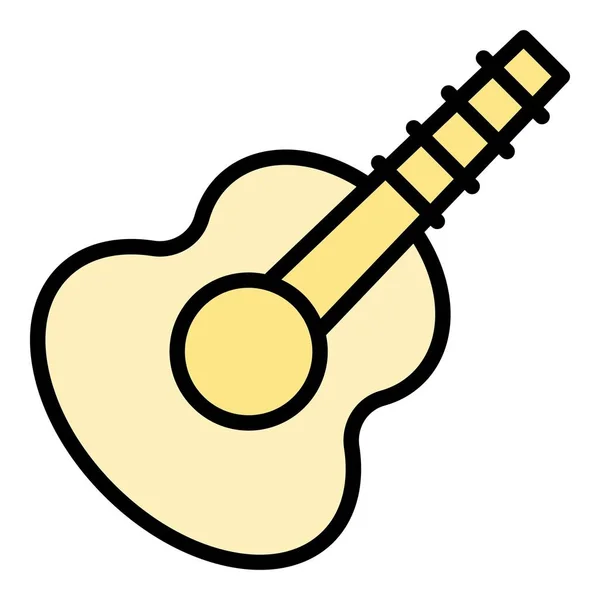 Niedliche Ukulele Symbol Umrissvektor Hawaii Gitarre Akustische Spielfarbe Flach — Stockvektor
