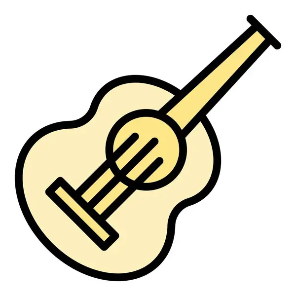 ベースウクレレアイコンアウトラインベクトル ミュージック楽器 アートプレイカラーフラット — ストックベクタ
