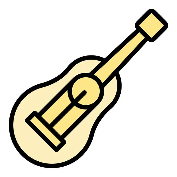 装飾的なウクレレアイコンアウトラインベクトル ミュージック楽器 かわいい遊び色フラット — ストックベクタ