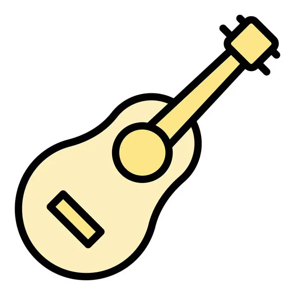 Retro Ukulele Icône Contour Vecteur Guitare Musicale Art Acoustique Couleur — Image vectorielle