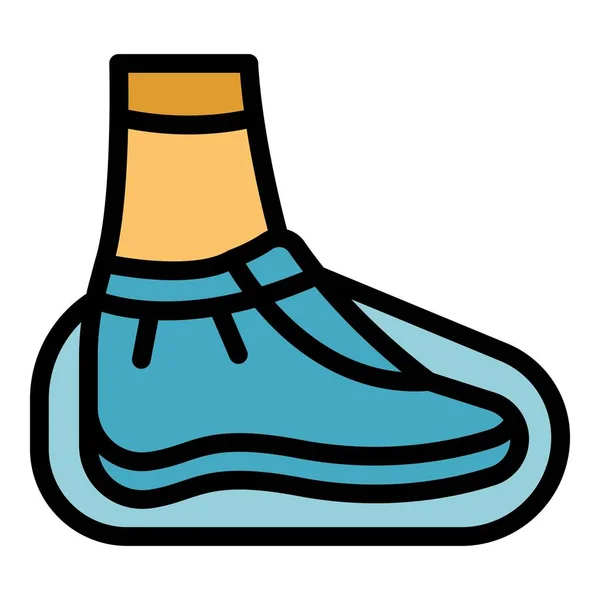 靴の予防アイコンアウトラインベクトル フット機器 安全手袋 カラーフラット — ストックベクタ