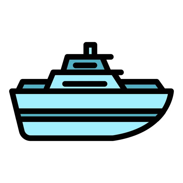 Schiffsfrachtverkehr Symbol Umrissvektor Van Service Lkw Ladung Farbe Flach — Stockvektor