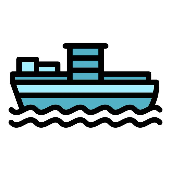 貨物船アイコンアウトラインベクトル ヴァン サービス 港の海洋色のフラット — ストックベクタ