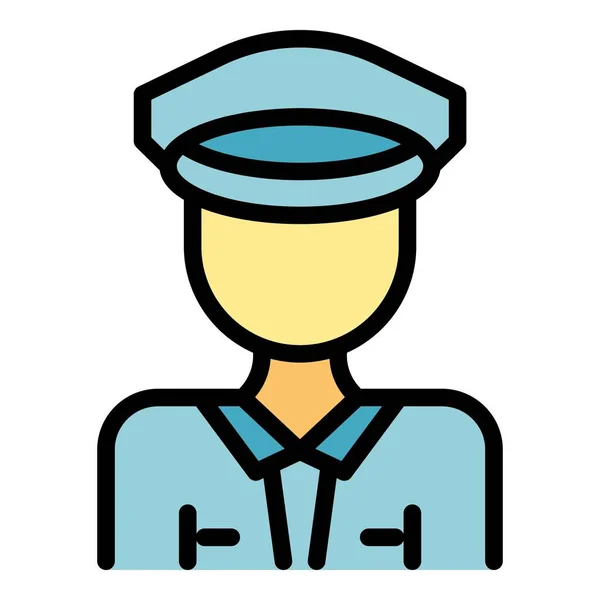 警備員アイコンアウトラインベクトル セキュリティスクール 警察官警官のコップの色フラット — ストックベクタ