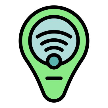 Vpn konum simgesi dış hat vektörü. Çevrimiçi sistem. Erişim sunucu rengi düz