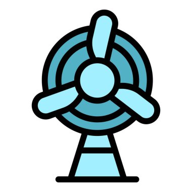 Rüzgar türbini simgesi ana hat vektörü. Çevre teknisyeni. Doğa enerjisi rengi düz