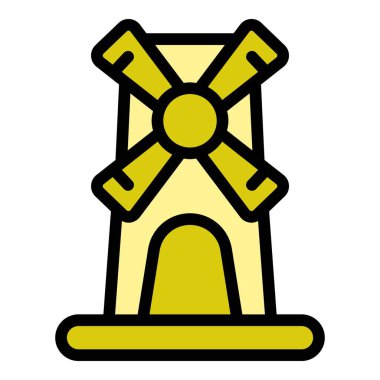 Rüzgar değirmeni ikonu ana hat vektörü. Yaprak teknolojisi. Eko doğa rengi düz