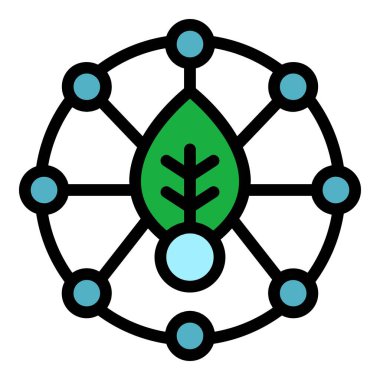 Yaprak güç ikonu ana hat vektörü. Ağaç bakımı. Sağlık enerjisi rengi düz