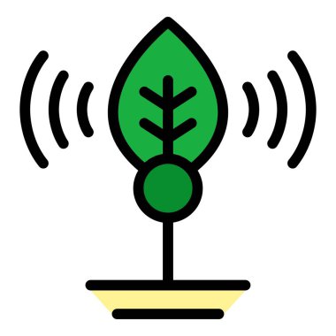 Dijital bakım yaprağı ikonu ana hatları vektörü. Teknoloji ağacı. Enerji sağlığı rengi düz