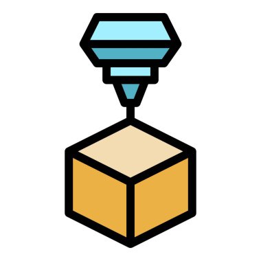 3d yazdırma küp taslak vektörü. Yazıcı tasarımı. Makine motor rengi düz