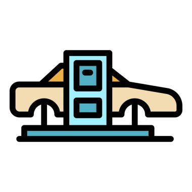 Gelecekteki araba yazıcısı ikonu ana hatları vektörü. Otomotiv baskısı. Makine motor rengi düz