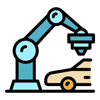 Araba baskısı robot ikonu ana hatları vektörü. Araç yazıcısı. Motor fren rengi düz