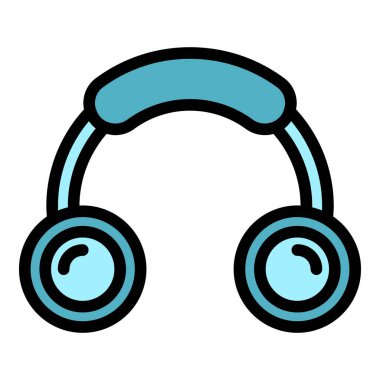 Spor kulaklıkları ikon ana hatları vektörü. Bilgisayar bilgisayarı. Siber uygulama rengi düz