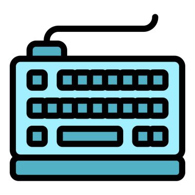 Oyuncu klavye simgesi ana hatları vektörü. Bilgisayar devrede. Oyun spor rengi düz