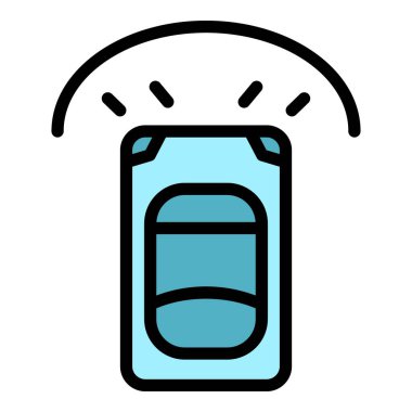 Üst görünüm araba sineması ana hatları vektörü. Otomatik sürüş. Ekran filmi rengi düz