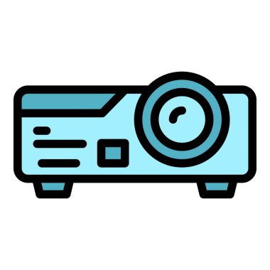 Sinema projektör ikonu ana hatları vektörü. Otomatik sürüş. Tiyatro filmi rengi düz