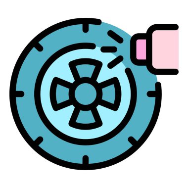 Tekerlek boyama ikonu ana hatları vektörü. Araba otomatiği. Servis onarım rengi düz