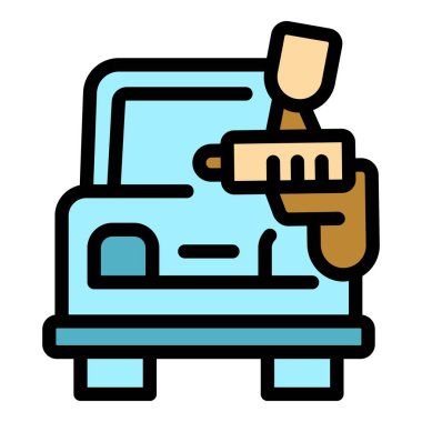 Araba sprey ikon ana hatları vektörü. Servis onarımı. Otomotiv silahı rengi düz