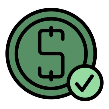 İş parası ikonu ana hatları vektörü. Kredi finansmanı. Onaylanmış biçim renk düzlüğü