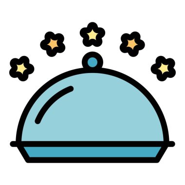 Tepsi restoran ikonu ana hatları vektörü. İş yemeği. Akşam yemeği rengi düz.