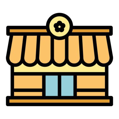 Sokak restoranının ikon ana hatları vektörü. Yiyecek dükkanı. Küçük oda rengi düz