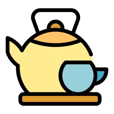 Japon çaydanlık ikonu ana hat vektörü. Eski Japonlar. Seyahat Çince rengi düz