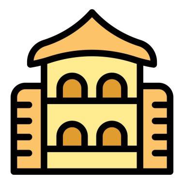 Japonya kalesi ikonu ana hat vektörü. Şehir kulesi. Eski harita rengi düz