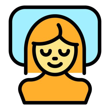 Kadın iyi bir uyku ikonu ana hatları taşıyıcısı. Uyku bozukluğu. Yatak insanı rengi düz