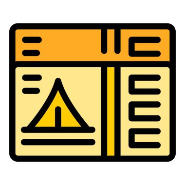 Trip kutusu simgesi ana hat vektörü. Orman evi. Glamping çadırı rengi düz