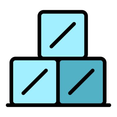 Ahşap küp simgesi ana hatları vektörü. İşçi. Fabrika rengi düzleştiriyor