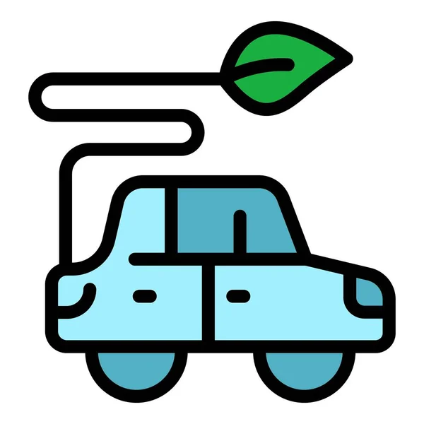 Eco Bil Ikon Kontur Vektor Trädvård Energi Hälsa Färg Platt — Stock vektor