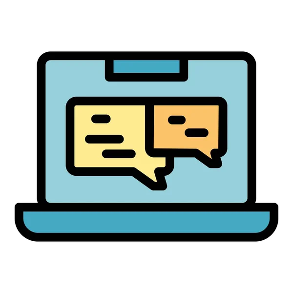 Portátil Chat Icono Software Esquema Vectores Construir Proceso Código Monitor — Vector de stock