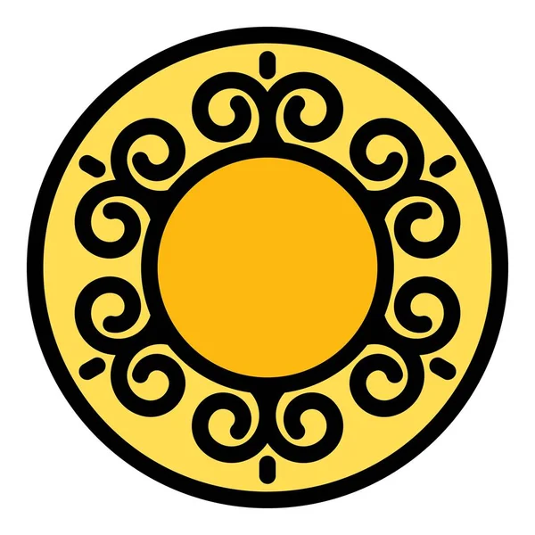 雅典盾徽图标轮廓矢量 罗马市 希腊庙宇色彩扁平 — 图库矢量图片