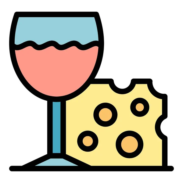 Κρασί Τυρί Εικονίδιο Διάνυσμα Περίγραμμα Κατάστημα Τροφίμων Καφέ Χρώμα Γεύμα — Διανυσματικό Αρχείο