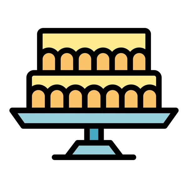 Вектор Контура Иконы Свадебного Торта Ресторана Рабочий Бар Цвет Стола — стоковый вектор