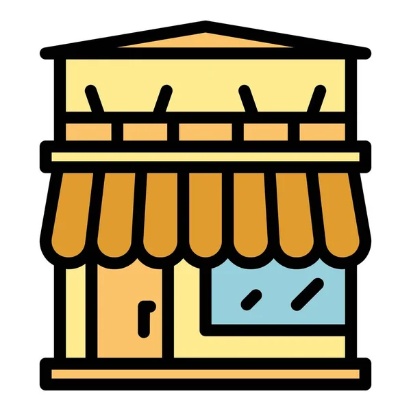 Straßencafé Symbol Umrissvektor Imbiss Shop Restaurant Farbe Flach — Stockvektor